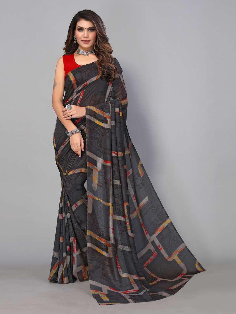 black georgette printed saree with blouse - 18951041 -  Zoom Image - 0