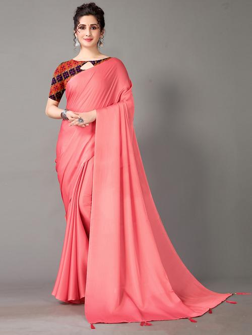 women's solid peach colored saree - 18951045 - Standard Image - 0