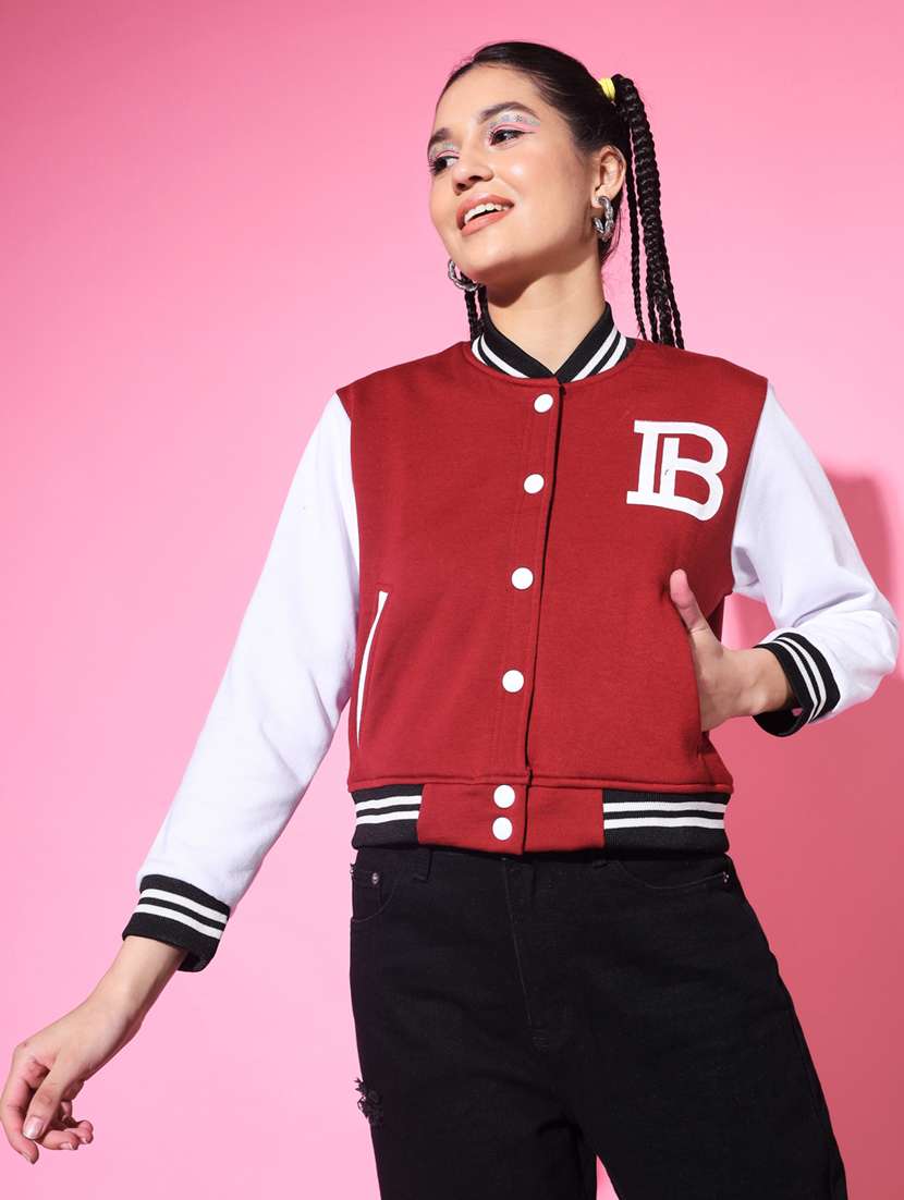 long sleeved striped varsity jacket 