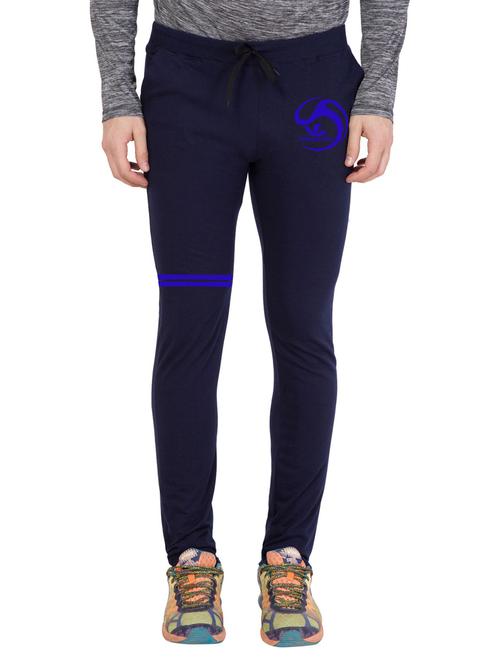 men blue solid full length track pant - 18952008 -  Standard Image - 0
