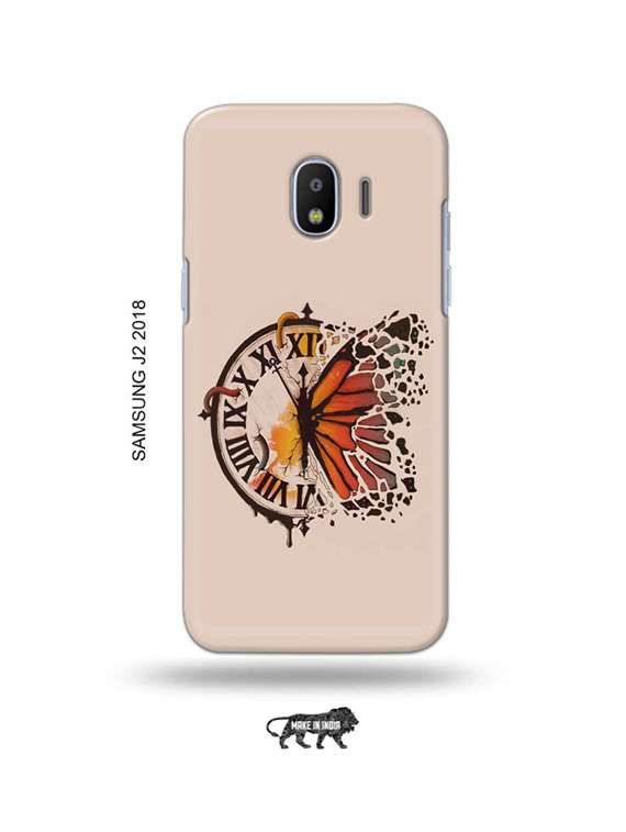 clock butterfly back cover compatible with samsung j2 (2018)