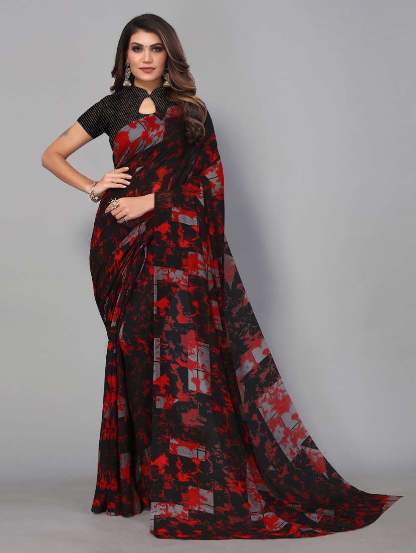 women's abstract black colored saree with blouse - 18958755 -  Zoom Image - 0