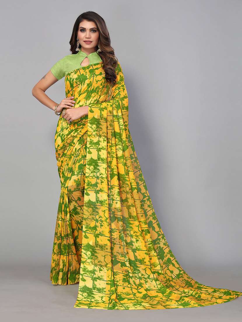 women's abstract yellow colored saree with blouse