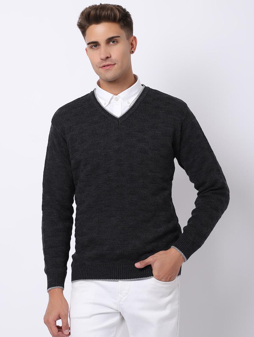 v-neck self design pullover - 18958795 -  Zoom Image - 0
