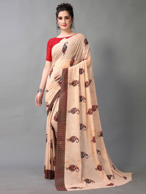 cream georgette printed saree - 18958806 - Standard Image - 0