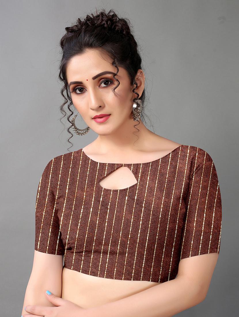 brown georgette printed saree with blouse - 18958842 - Standard Image - 3