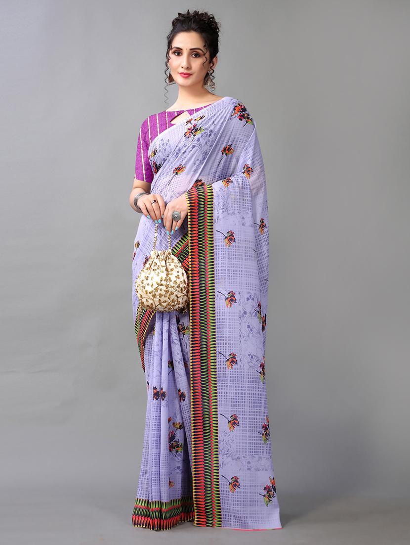 purple georgette printed saree with blouse - 18958845 - Zoom Image - 0