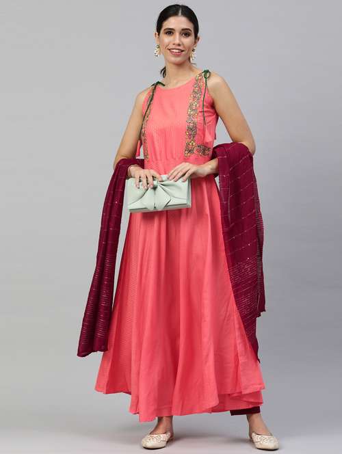 peach kurta pant set with dupatta - 18958868 - Standard Image - 0