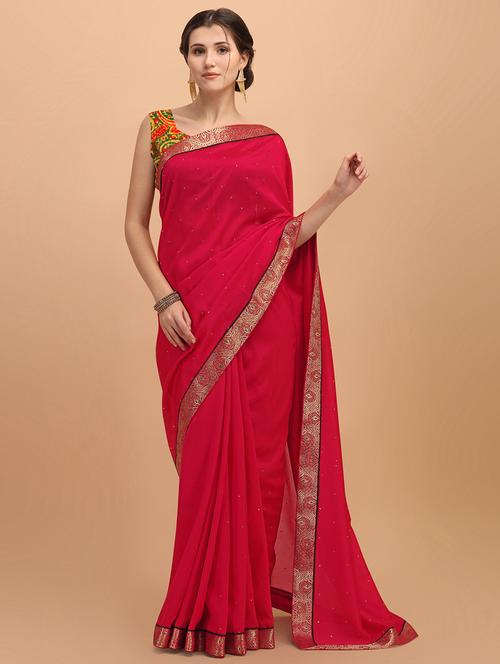 pink art silk plain saree - 18958877 - Standard Image - 0