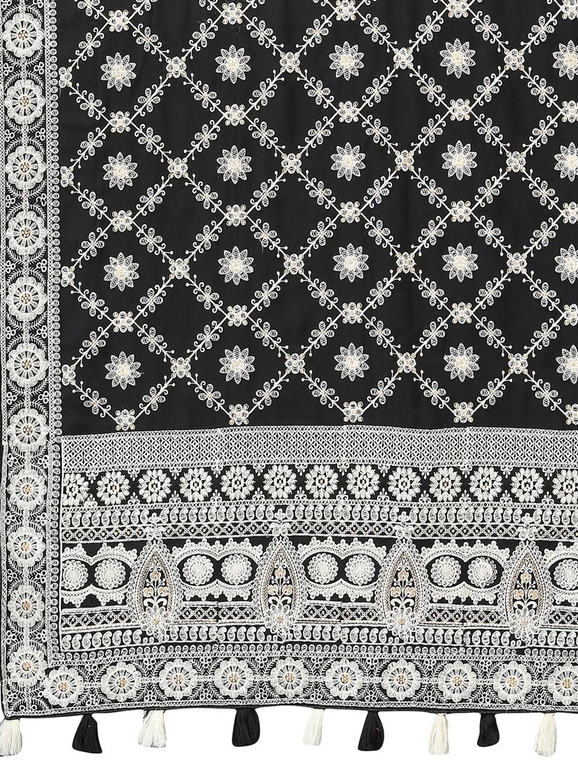 black georgette embroidered saree with blouse - 18958879 - Standard Image - 3