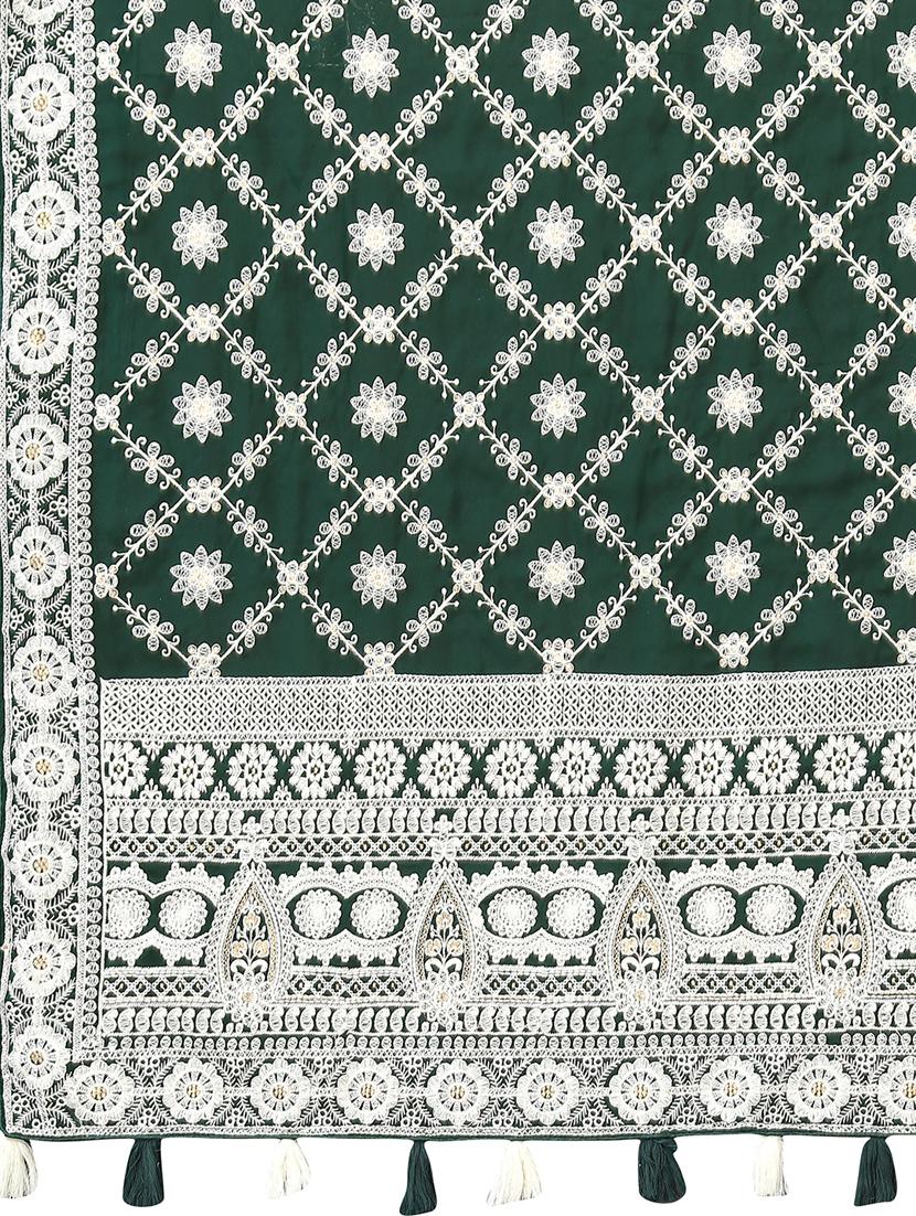 dark green georgette embroidered saree with blouse - 18958880 - Standard Image - 3