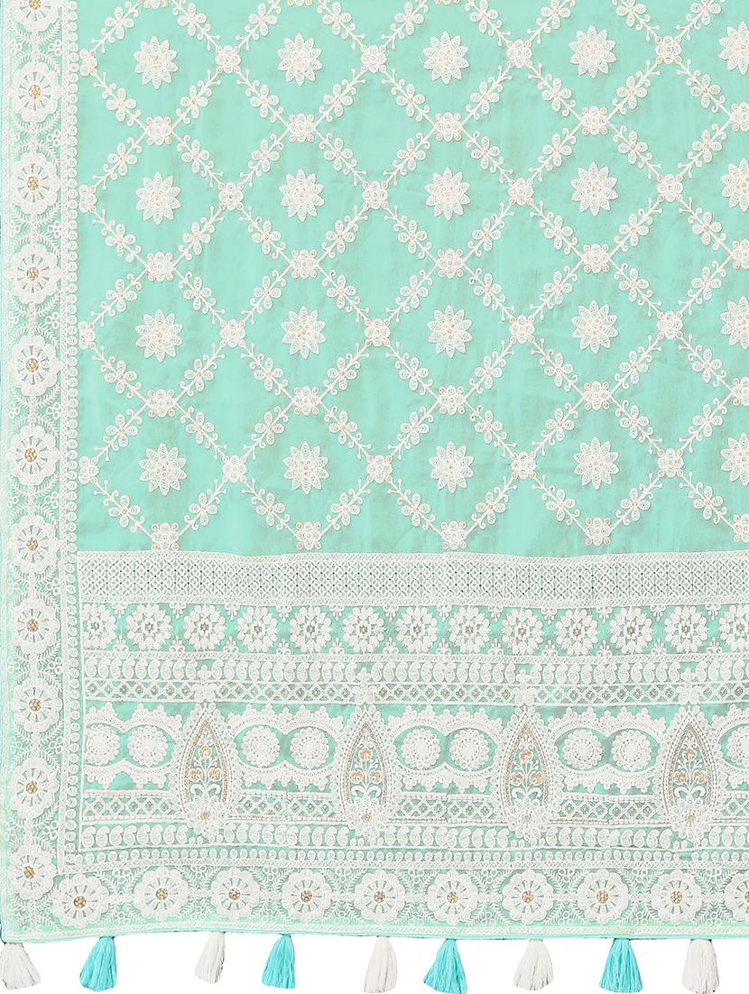 turquoise georgette embroidered saree with blouse - 18958882 - Standard Image - 3
