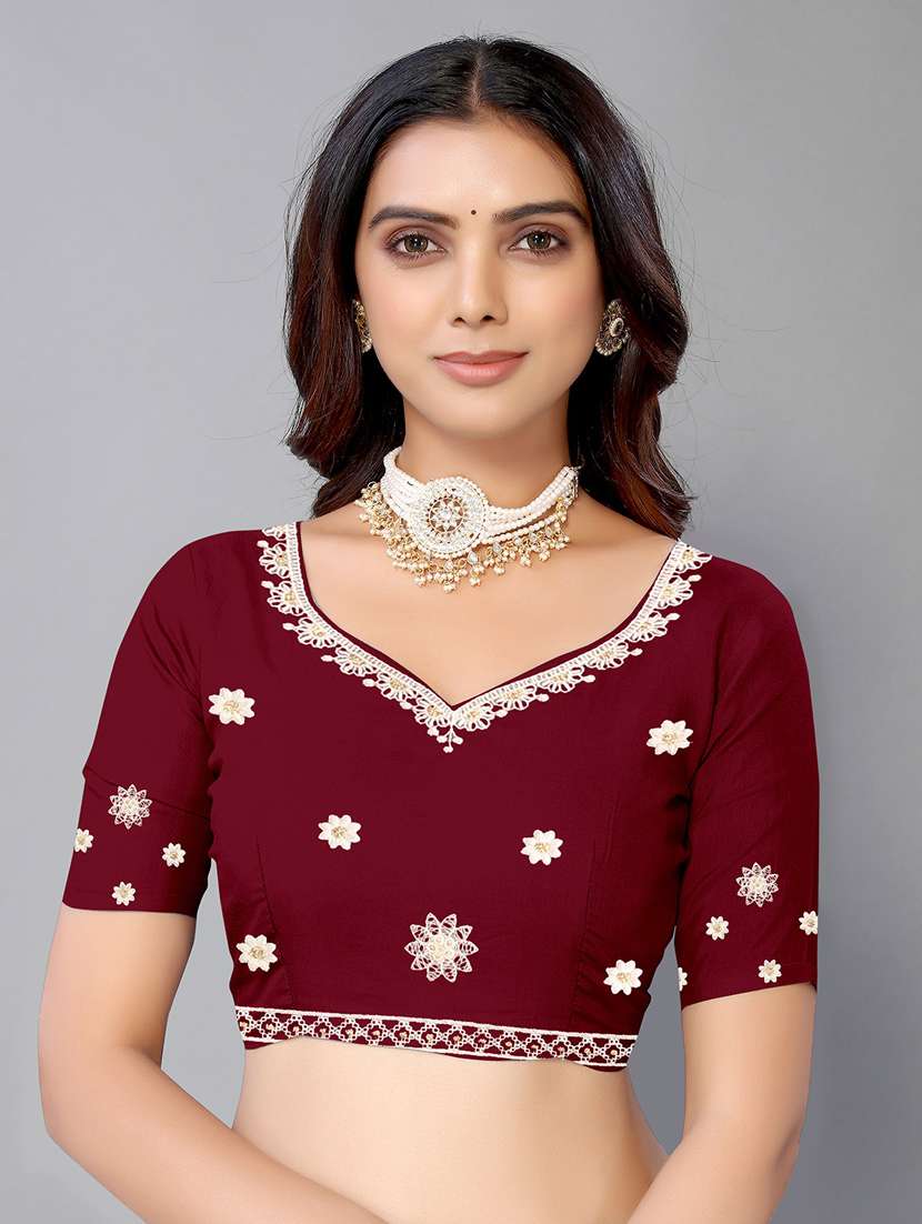 maroon georgette embroidered saree with blouse - 18958886 -  Standard Image - 3