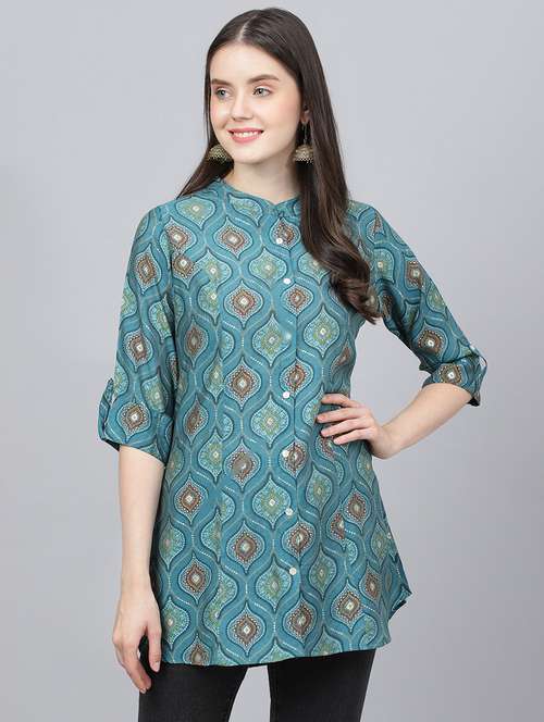 women's a line mandarin neck top - 18959471 - Standard Image - 0