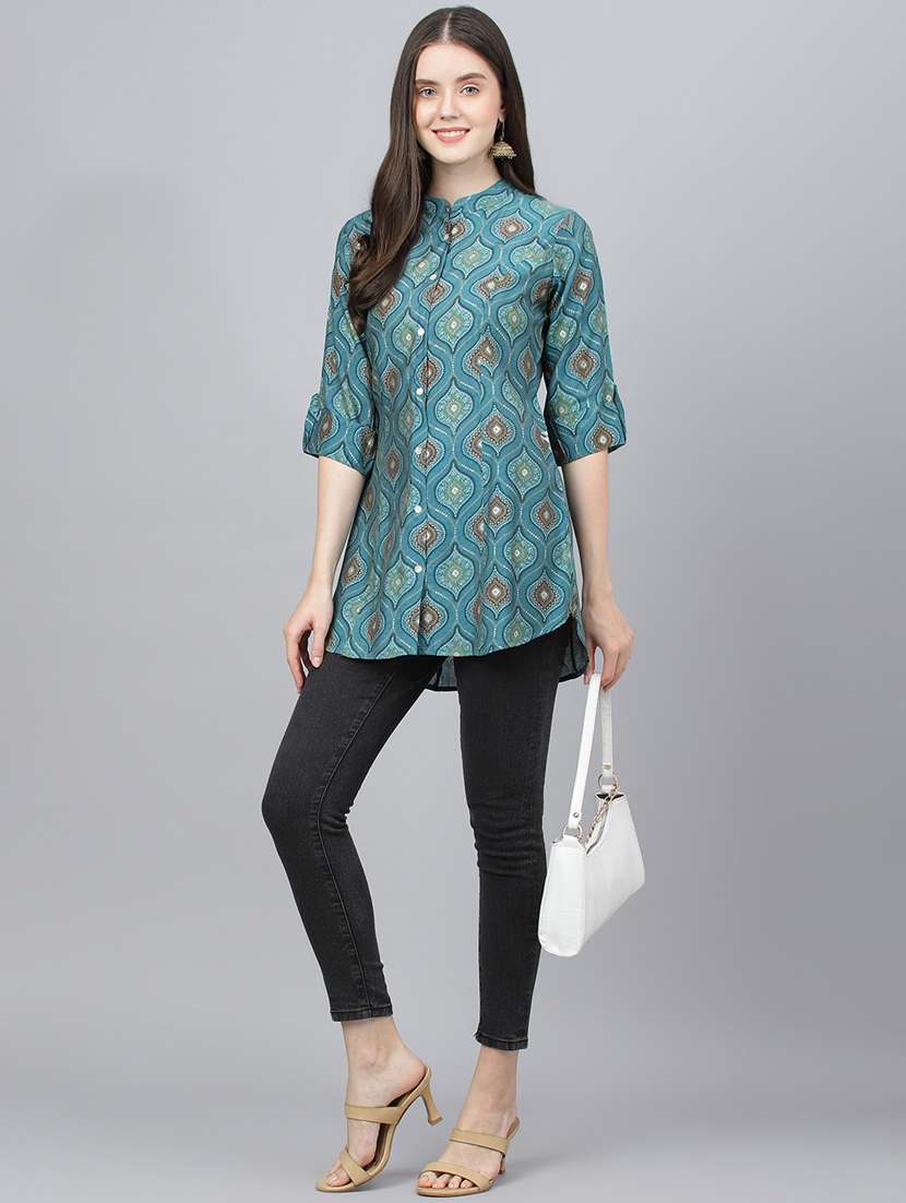 women's a line mandarin neck top - 18959471 - Standard Image - 3