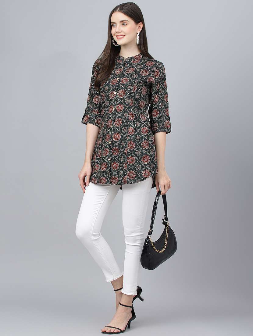 black mandarin neck printed tunic - 18959472 -  Standard Image - 3