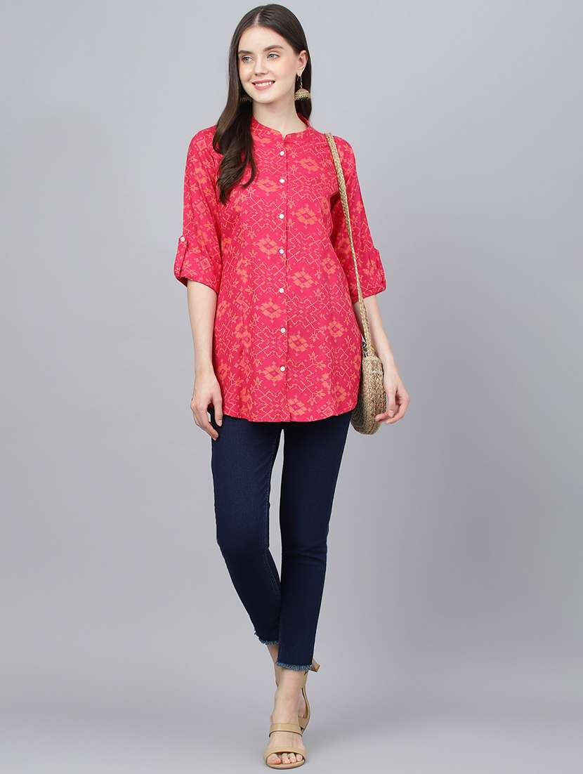 pink mandarin neck printed tunic - 18959478 -  Standard Image - 3