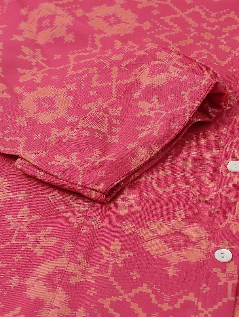 pink mandarin neck printed tunic - 18959478 -  Standard Image - 5