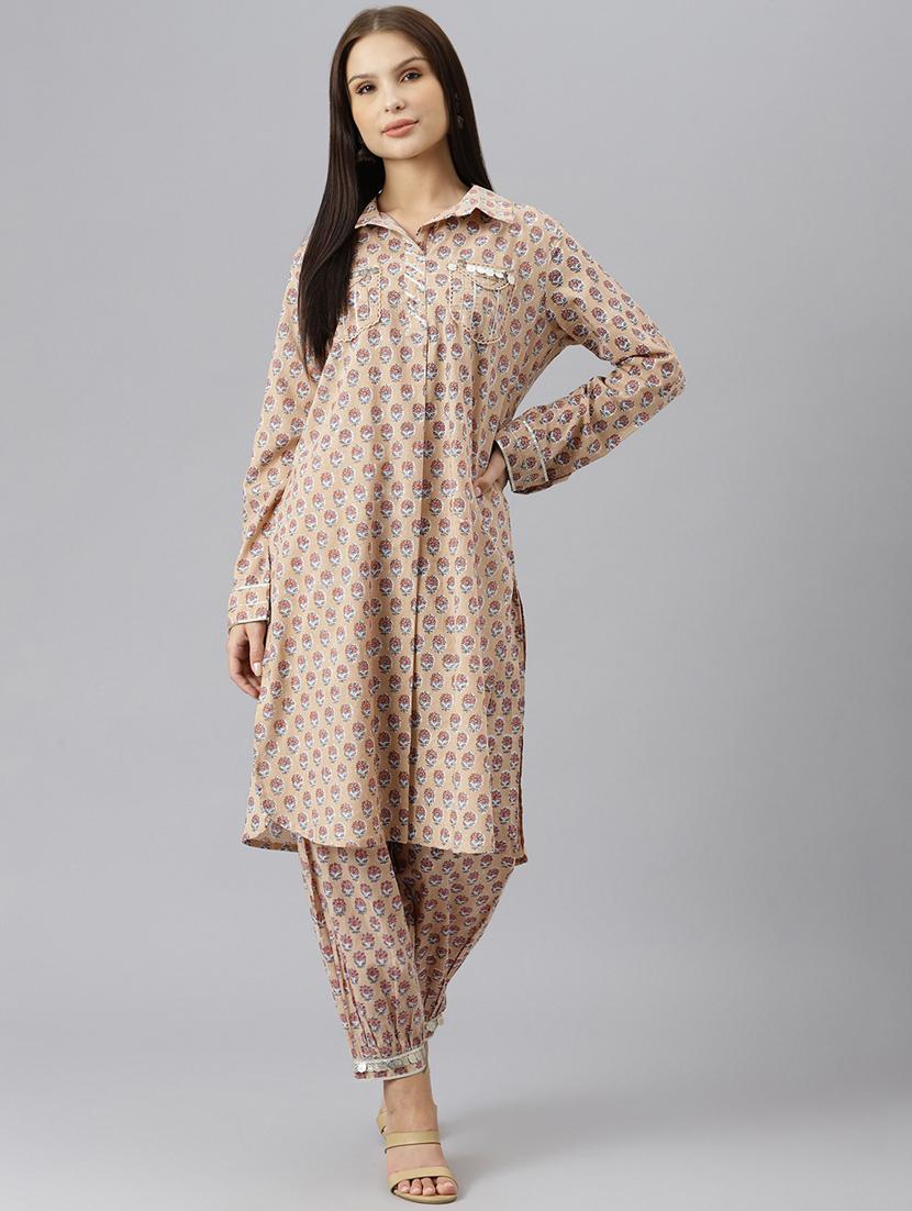 women beige floral kurta salwar set - 18961525 -  Zoom Image - 0
