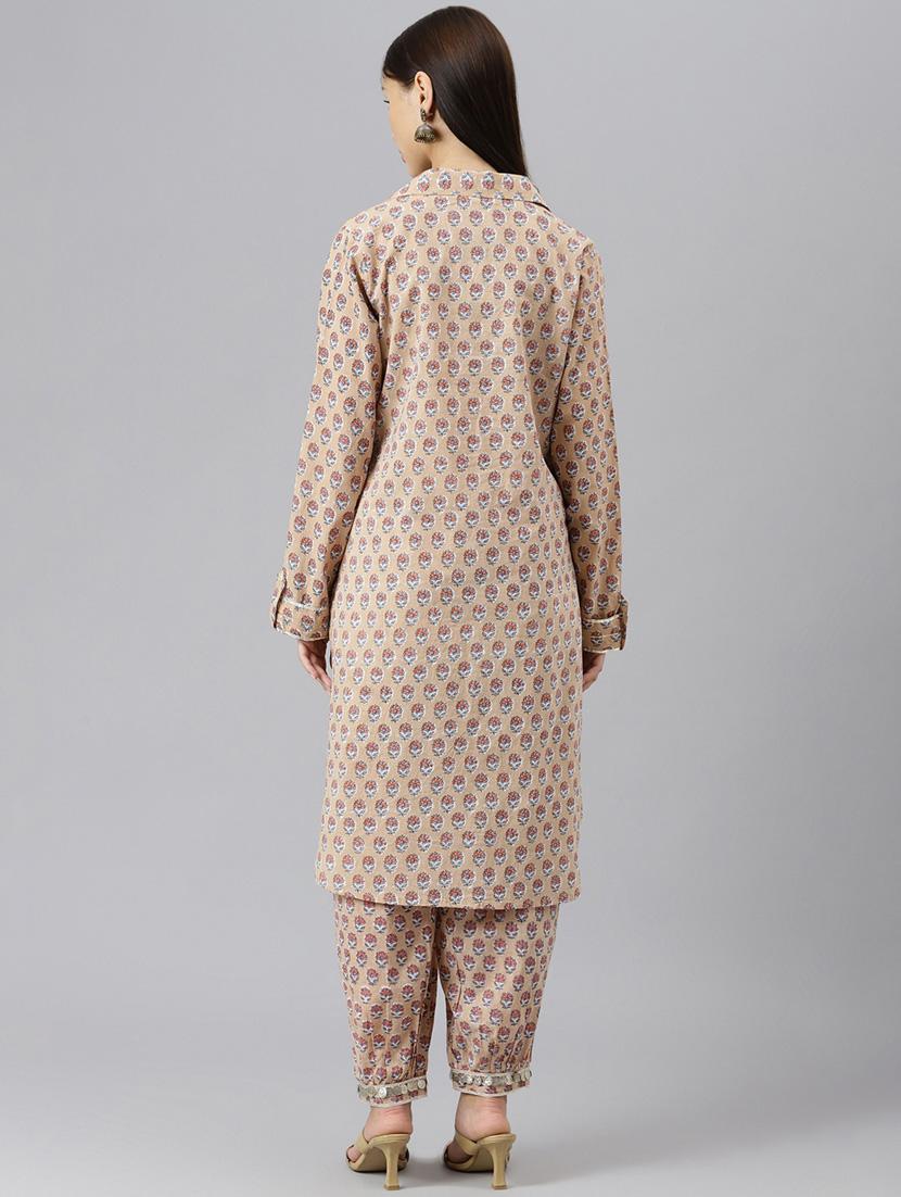 women beige floral kurta salwar set - 18961525 - Standard Image - 3