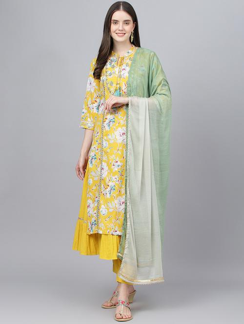 women three quarter sleeve kurta pant with dupatta set - 18961535 -  Standard Image - 0