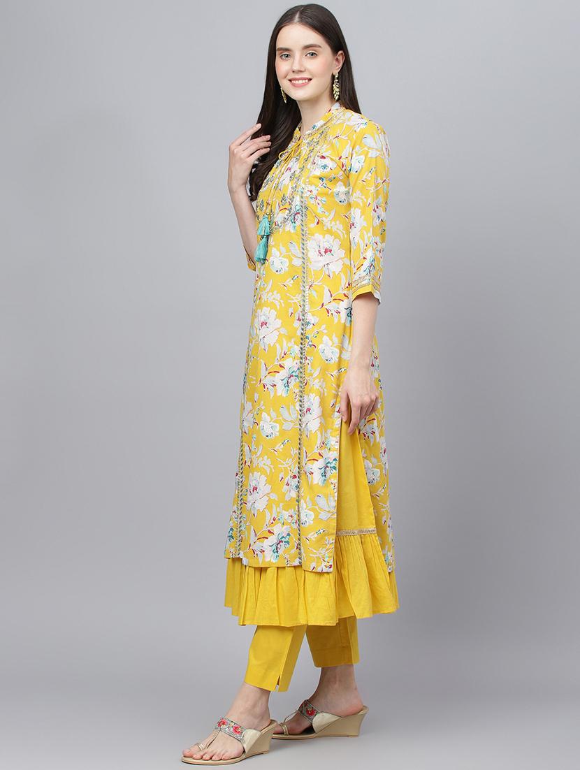women three quarter sleeve kurta pant with dupatta set - 18961535 - Standard Image - 3