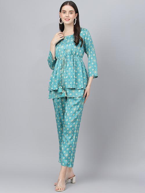 teal modal kurta pant set - 18961544 - Standard Image - 0