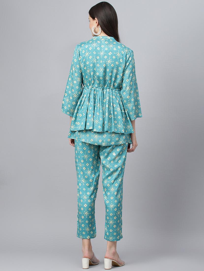 teal modal kurta pant set - 18961544 - Standard Image - 3