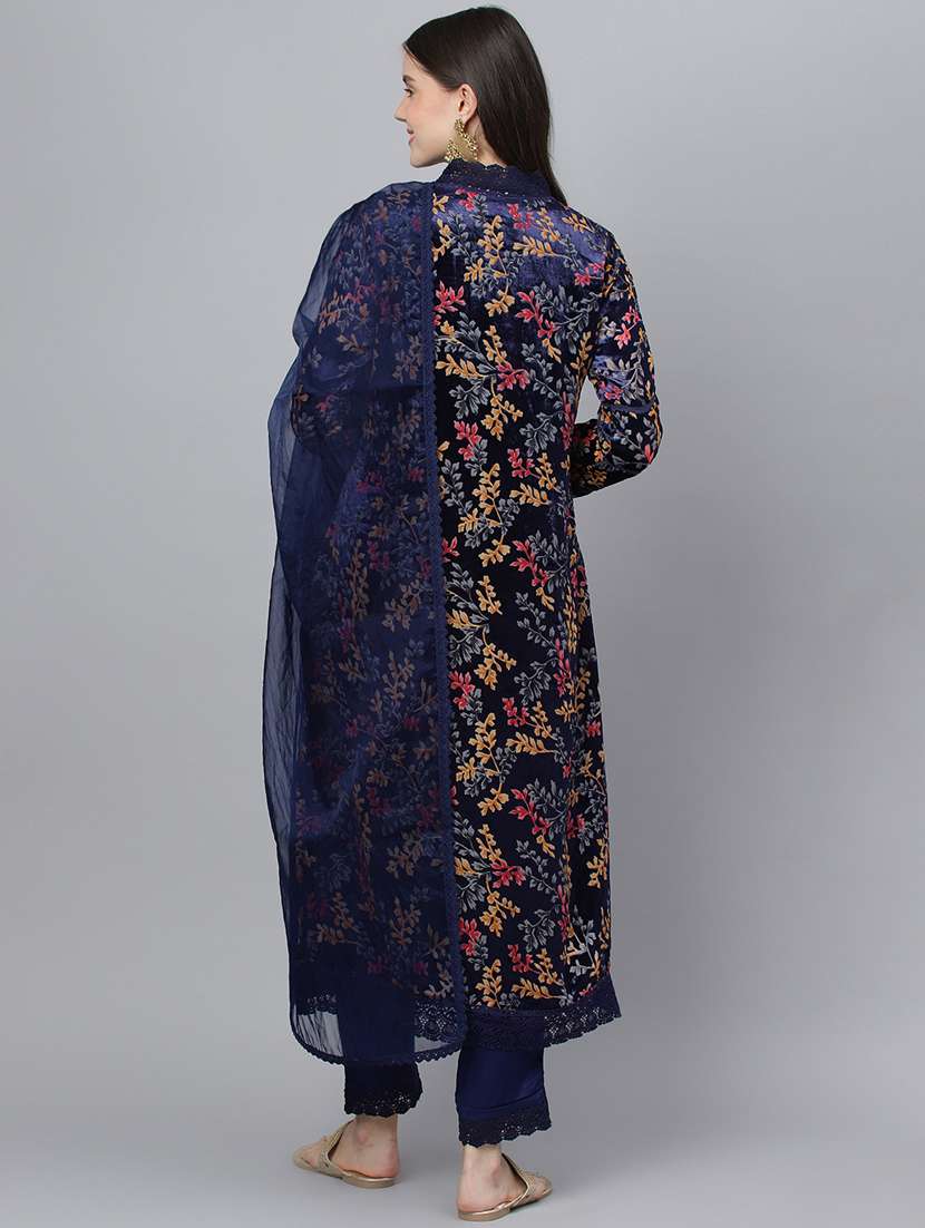 women navy blue long sleeve kurta pant with dupatta set - 18961550 -  Standard Image - 3