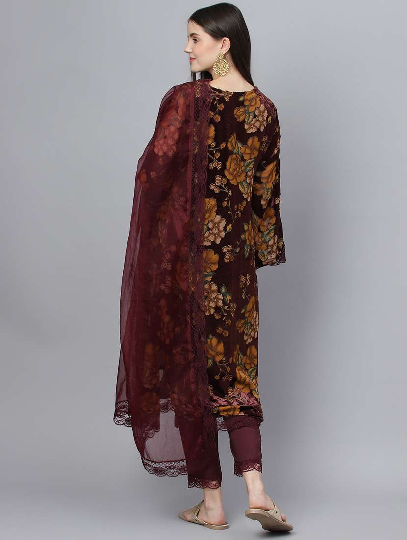 women burgundy floral kurta pant set with dupatta - 18961551 -  Standard Image - 3