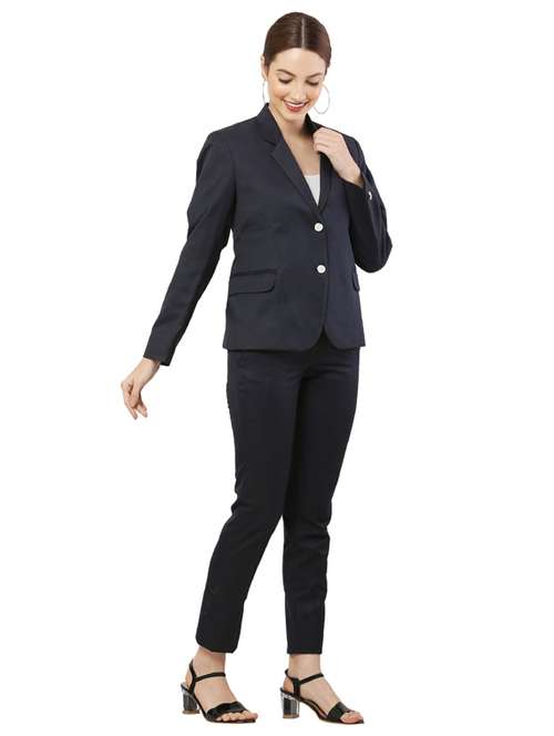 blue solid blazer and trouser combo - 18962047 -  Standard Image - 0