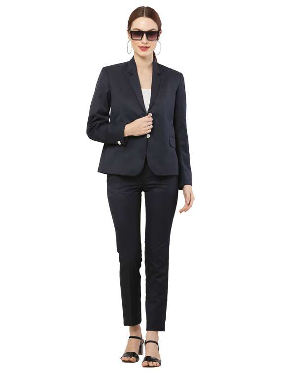 blue solid blazer and trouser combo - 18962047 - Standard Image - 3
