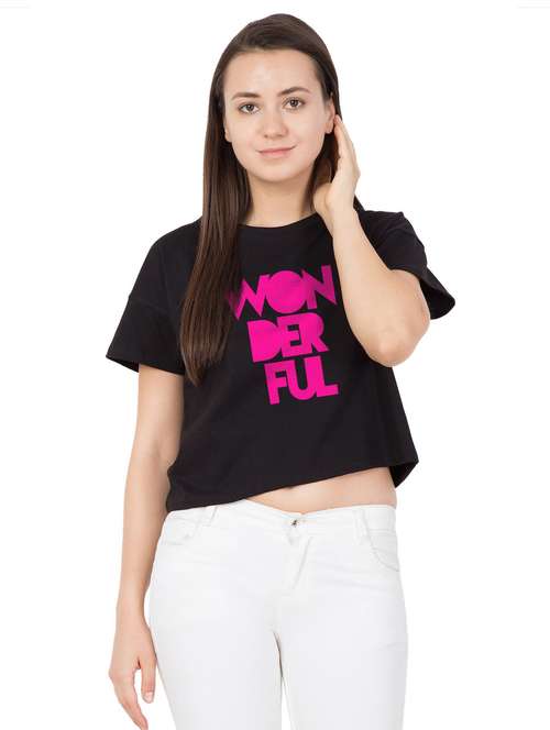 round neck printed crop tee - 18962155 -  Standard Image - 0