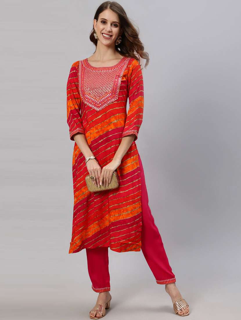 multi colored rayon kurta pant  set