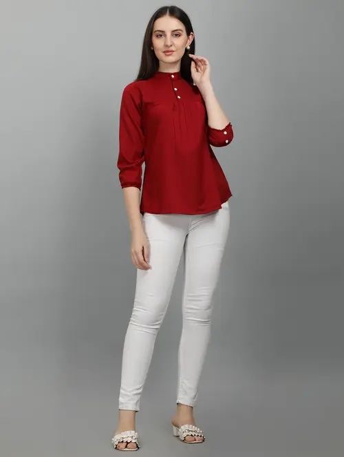 maroon rayon solid casual top for girl - 18963937 - Standard Image - 0