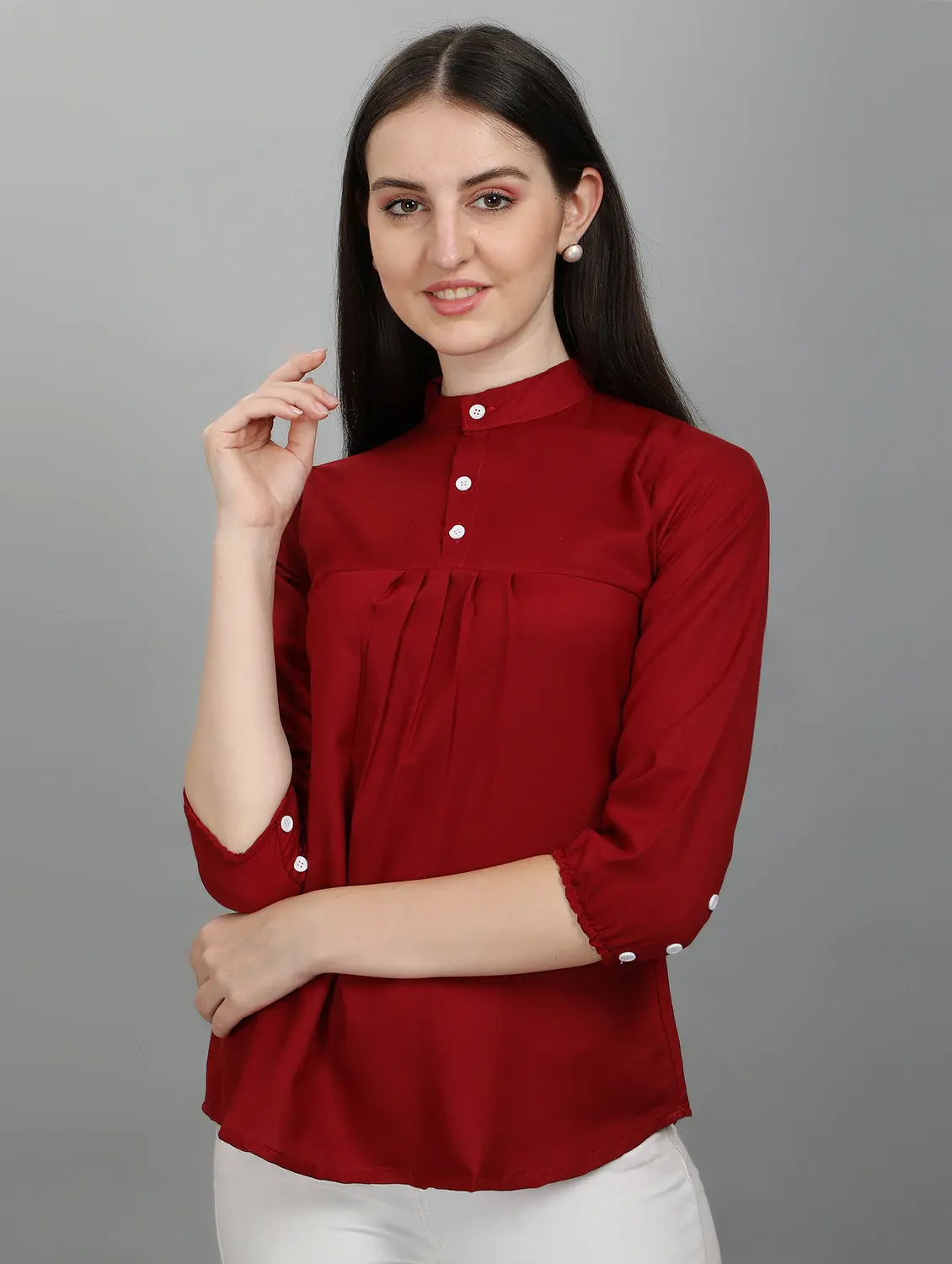 maroon rayon solid casual top for girl - 18963937 - Standard Image - 3