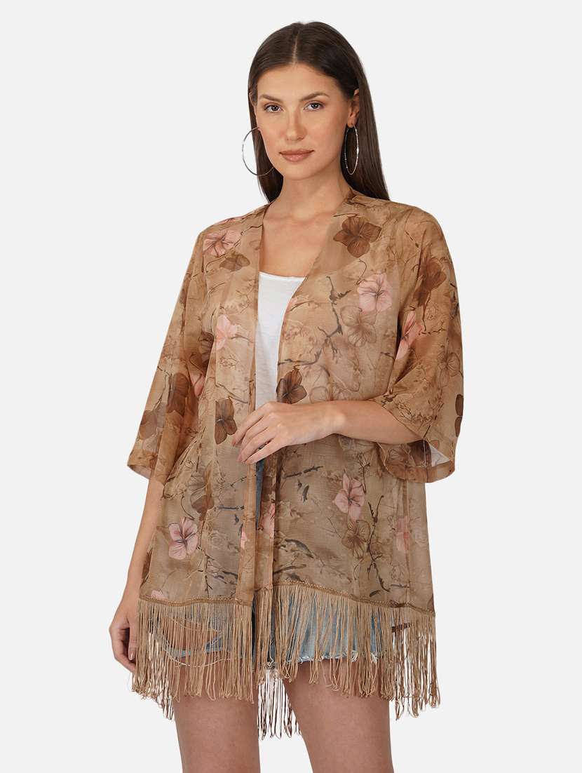 beige printed shrug