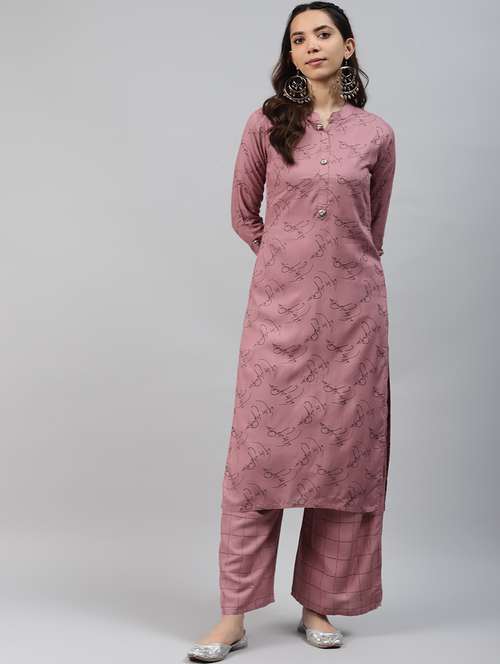 women printed three quarter sleeve kurta and palazzo set - 18968729 -  Standard Image - 0