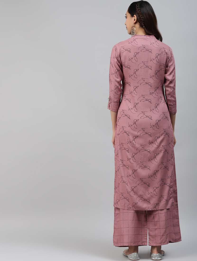 women printed three quarter sleeve kurta and palazzo set - 18968729 -  Standard Image - 3