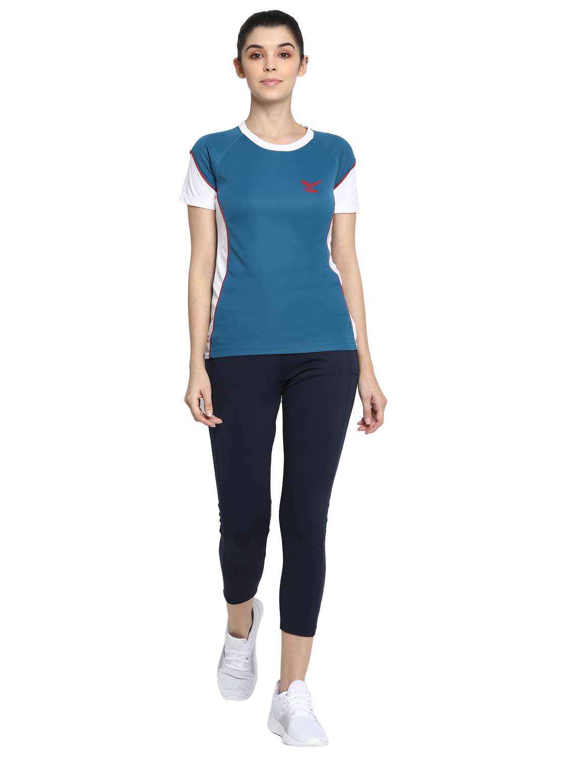 women's color block round neck t-shirt - 18971942 - Standard Image - 3