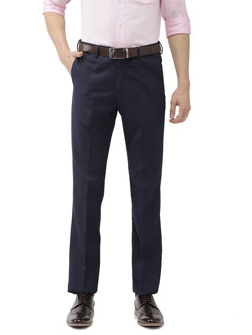 mid rise solid flat front trousers formal trouser - 18974082 - Standard Image - 0