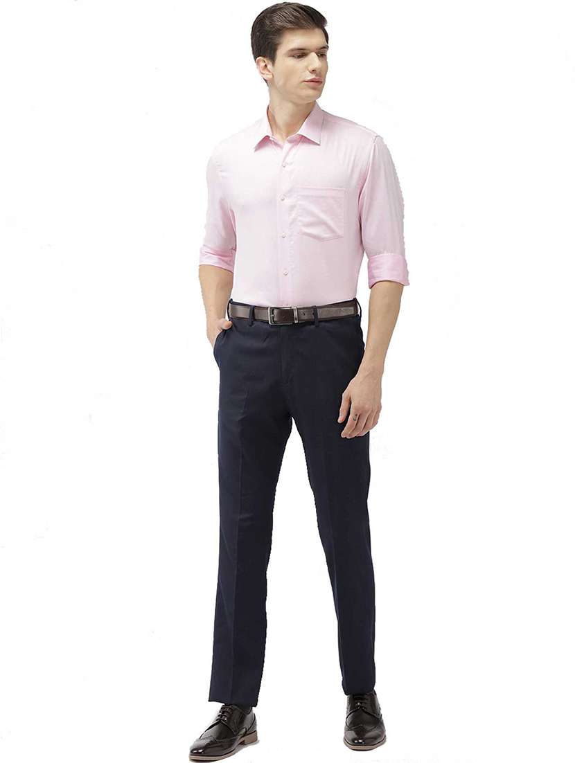 mid rise solid flat front trousers formal trouser - 18974082 - Standard Image - 3