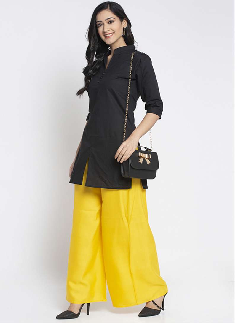 yellow rayon flared palazzo - 18984168 -  Standard Image - 3