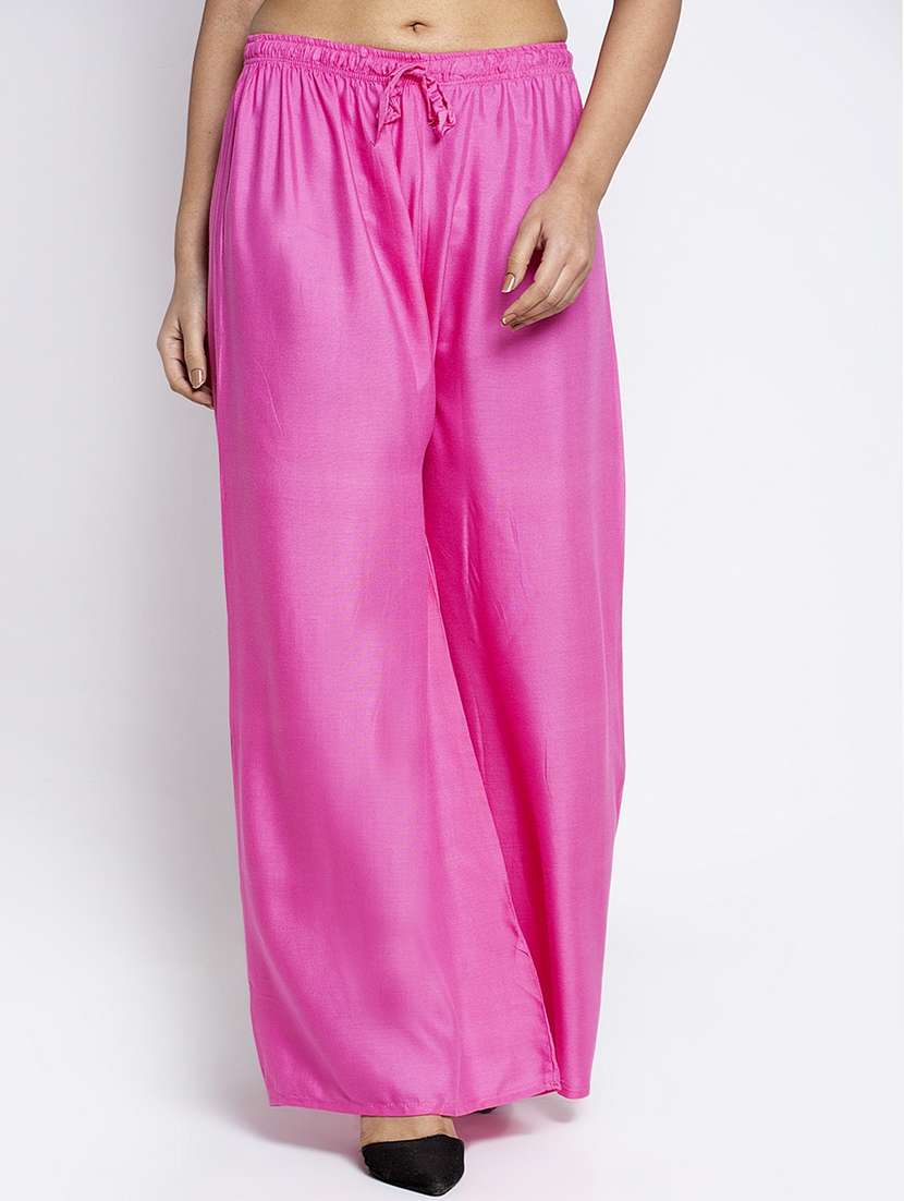 pink rayon flared palazzo - 18984172 -  Zoom Image - 0