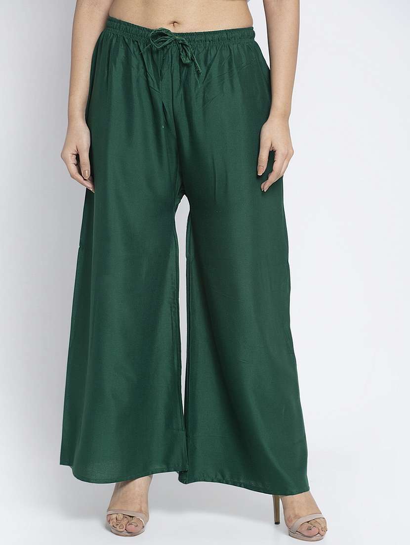 green rayon flared palazzo - 18984173 -  Zoom Image - 0