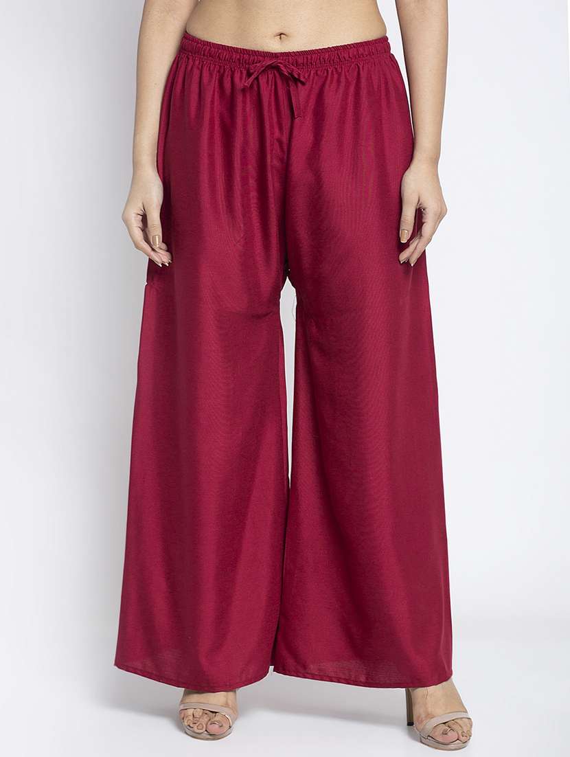 maroon solid flared palazzo - 18984174 -  Zoom Image - 0