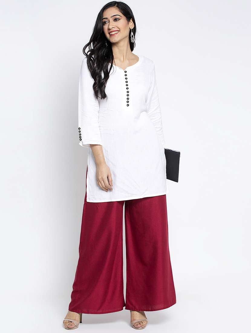 maroon solid flared palazzo - 18984174 - Standard Image - 3