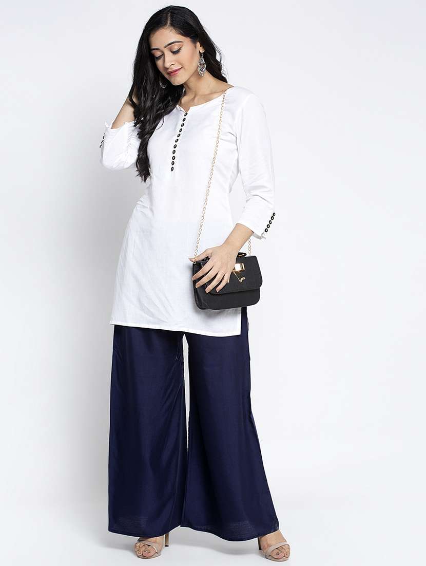 navy blue solid flared palazzo - 18984177 - Standard Image - 3