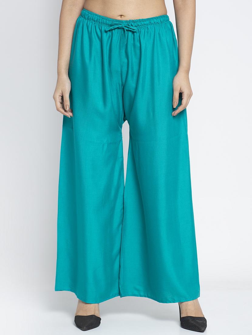 green rayon flared palazzo - 18984184 -  Zoom Image - 0