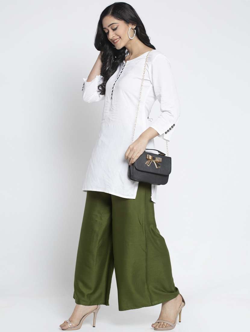 green solid flared palazzo - 18984185 - Standard Image - 3